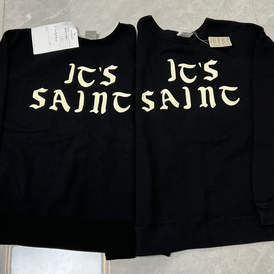 Printing proofing SAINT Mxxxxxx CREW SWT/IT'S SAINT/BLK flocked SAINT sweatshirt black S-XL ⚠️Note important point: this is flocked printing